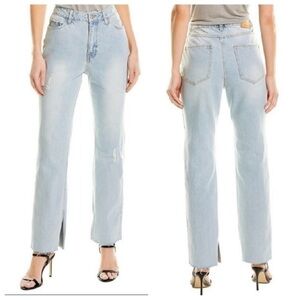 AVEC Les Filles Straight Leg Ankle Slit Hem Jeans Mid Blue Wash 28 NWT